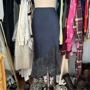 Blue Satin Midi Skirt